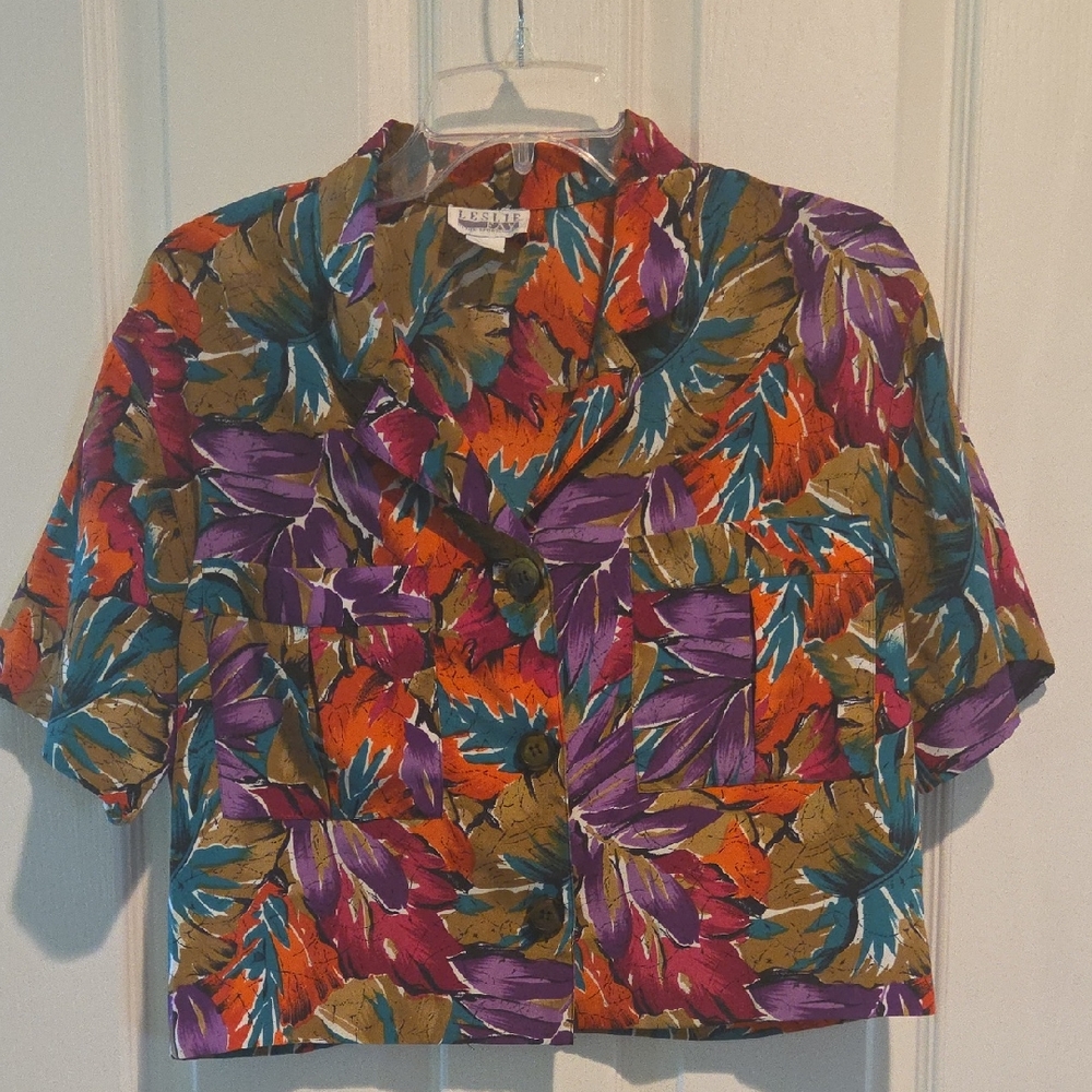 Leslie Fay Purple and Orange Casual Button Down Shirt